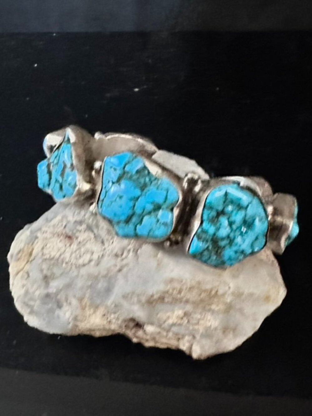 Genuine Turquoise Nugget Sterling Silver 925 Cuff Bracelet Southwestern Artisan